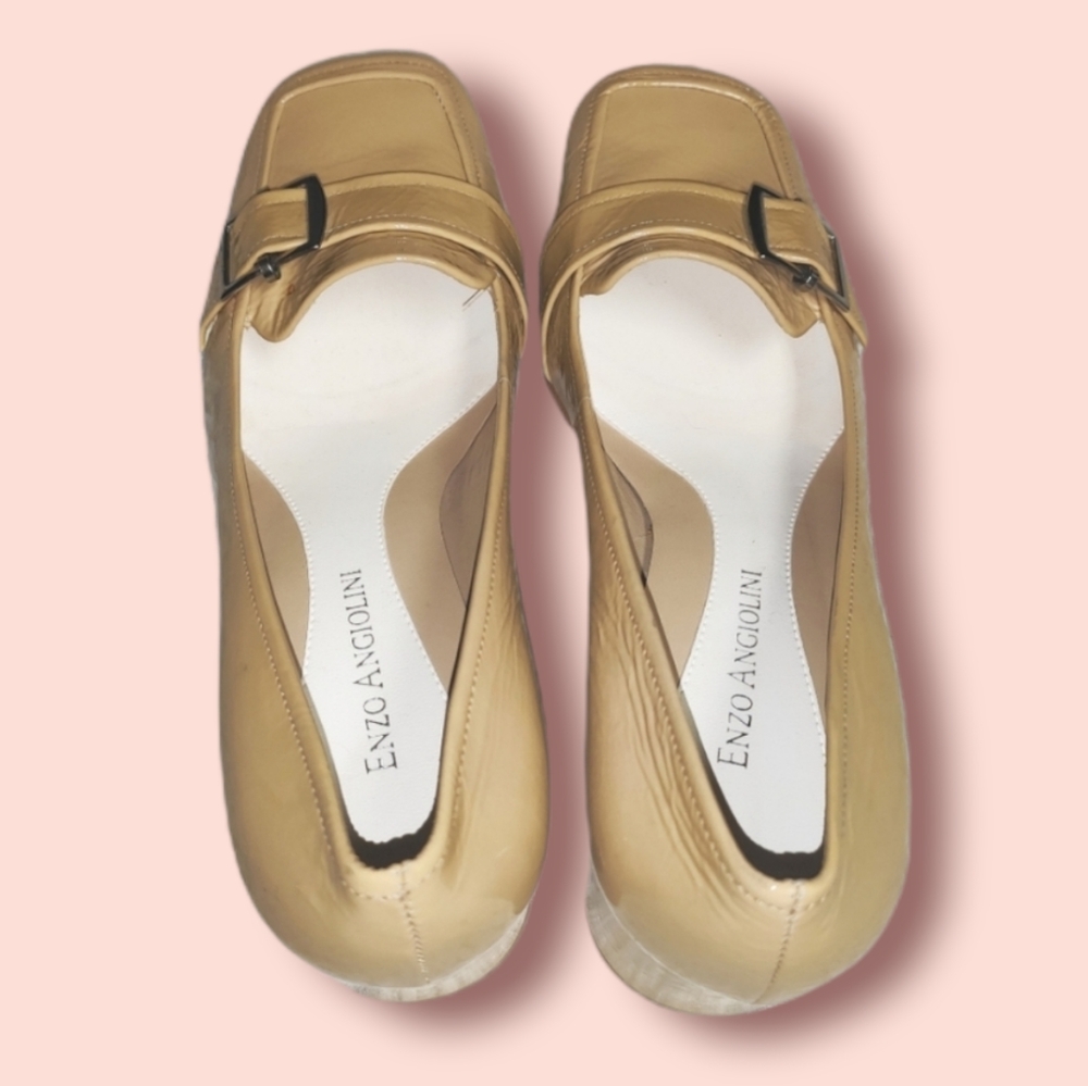 Patent square-toe buckle loafer heels - Picture 3 of 12